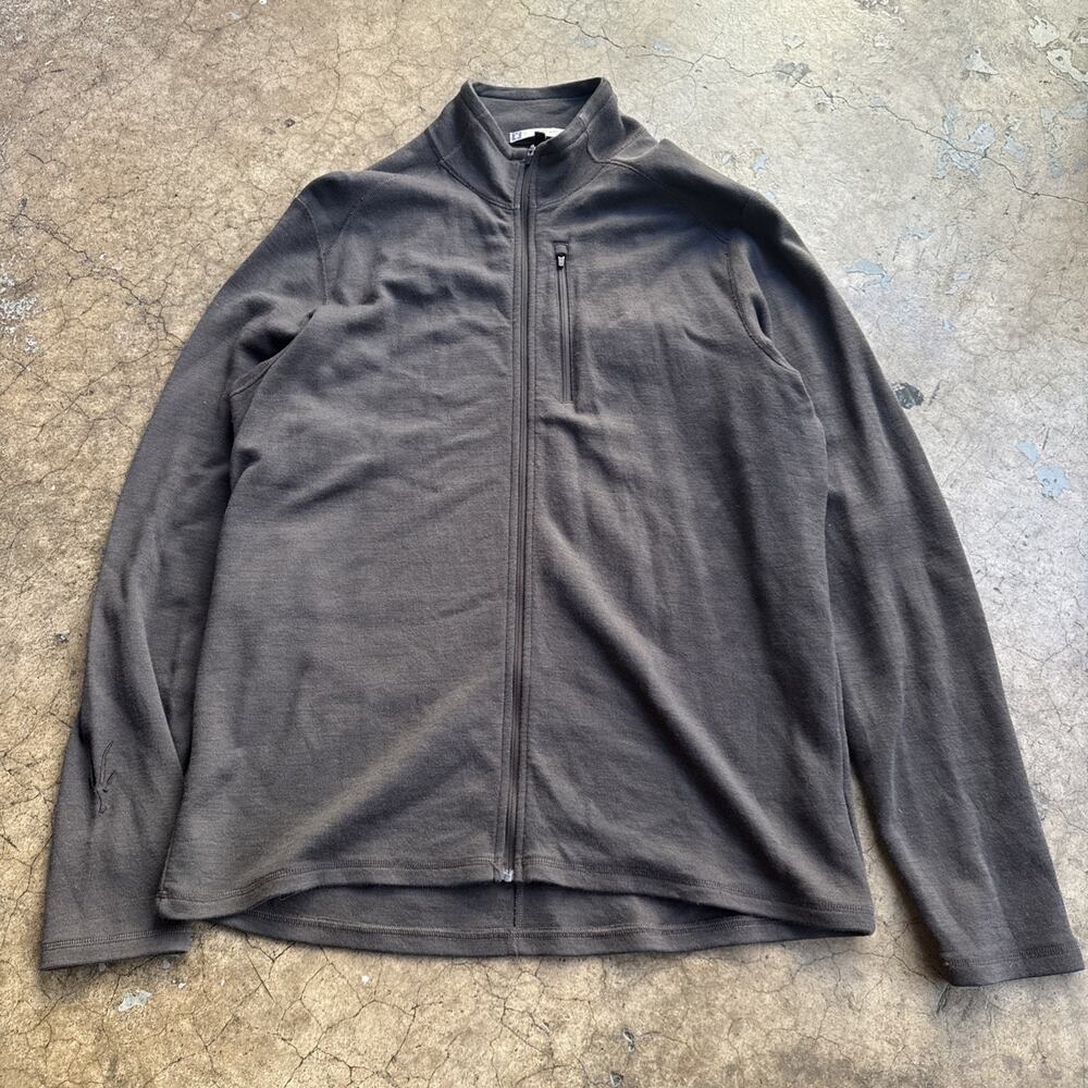 Ibex 100% Merino Wool Full Zip Jacket Men XL Brown Sweater